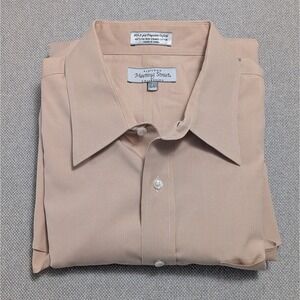 Meeting Street Men's Vintage Dress Shirt Beige 17.5 32/33 Non-Iron Cotton